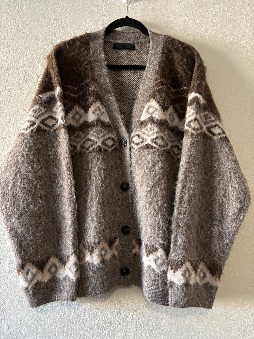 ZARA BRUSHED EFFECT JACQUARD KNIT CARDIGAN Oversized Size M